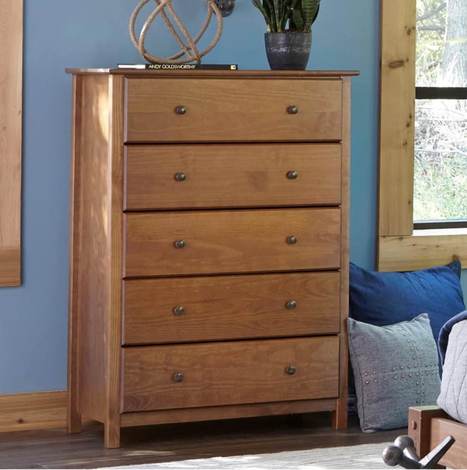 Shaker 5-Drawer Chest, Solid Wood with a Walnut Finish