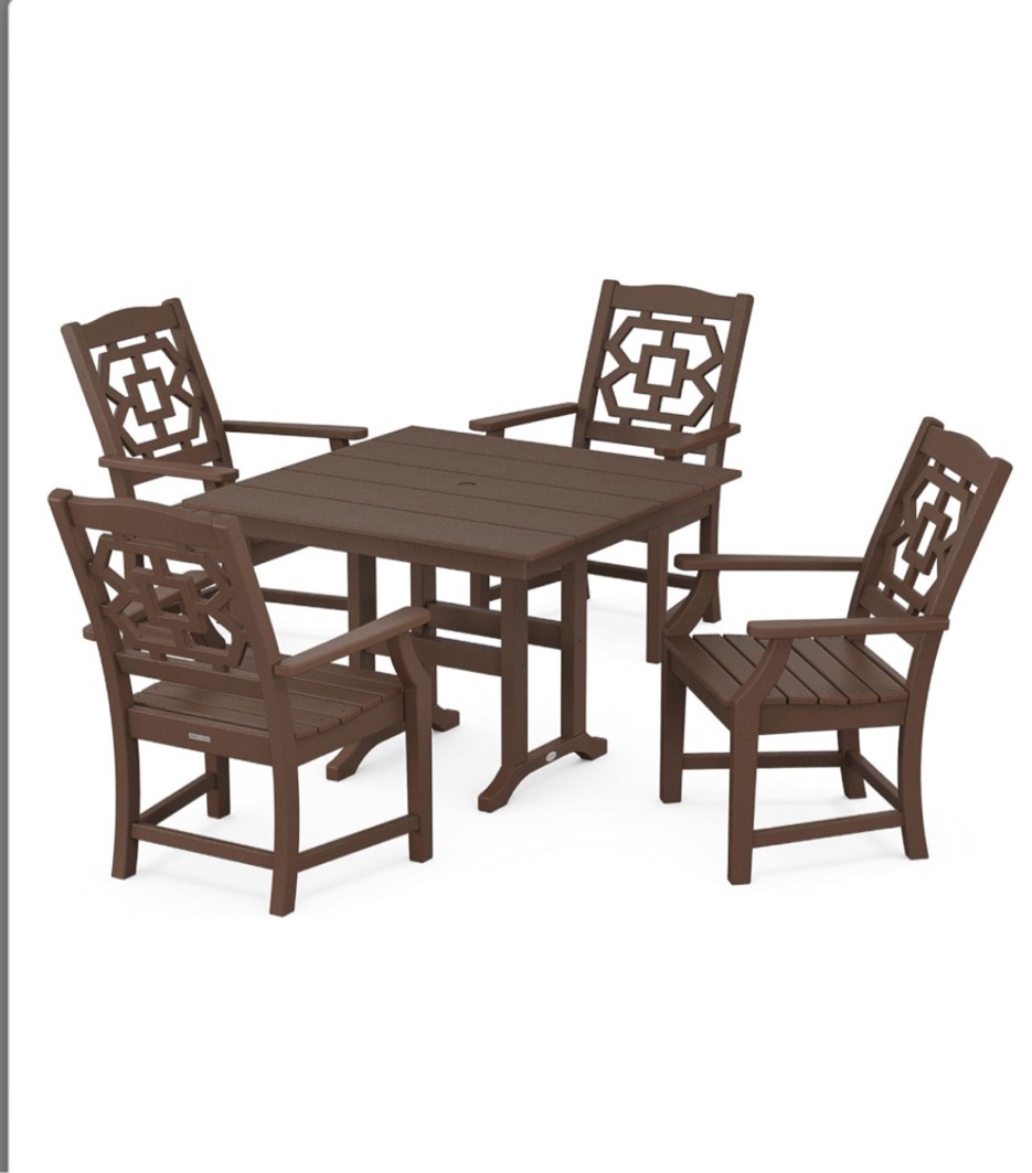 MARTHA STEWART PWS1574-1-MA Chinoiserie 5-Piece Farmhouse Dining Set, Mahogany
