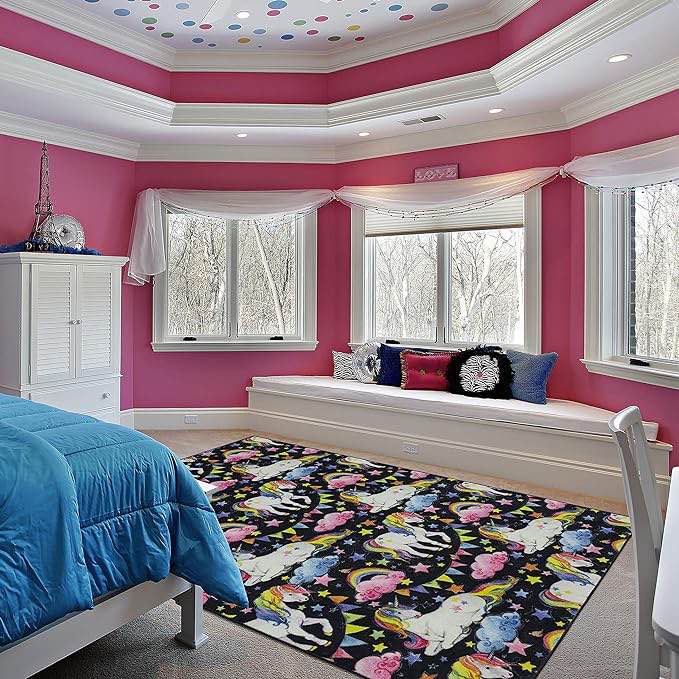 Mohawk Home Girls Playroom Kids Area , Unicorn Wish Rainbow 