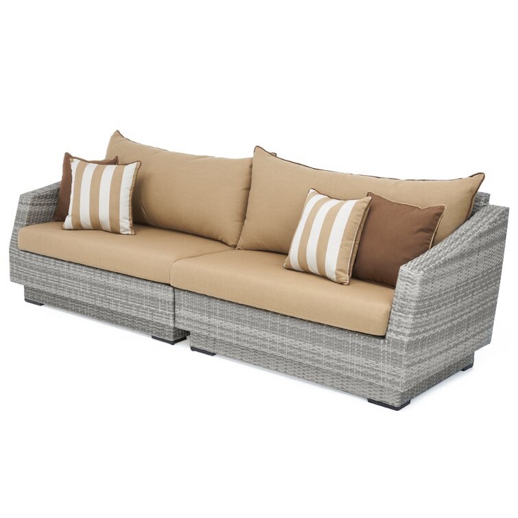 (( SIMILAR)) Canvas Heather Beige Sunbrella® Canvas Fionnula 96'' Wicker Outdoor Patio Sofa
