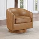 accent brown barrel leather swivel chair