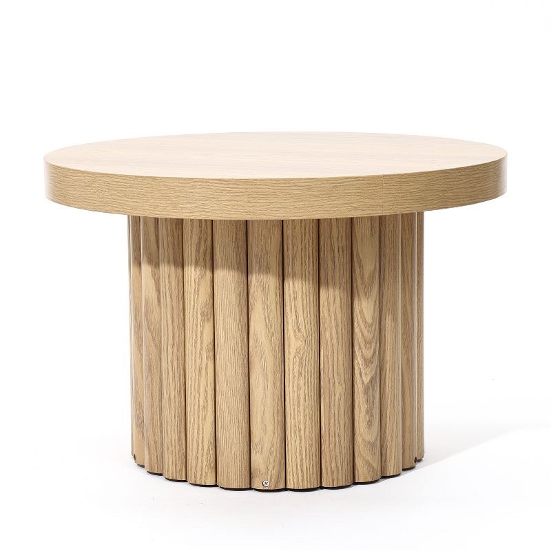 luxen home brown MDF wood pillar drum coffee table 