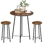 VECELO Small Bar Table and Chairs, Round Bistro Sets with 2 barstools, 3-Piece Pub Dining Furniture, Counter Height Wood Top for Breakfast Dinner Coffee Nap Conference, Easy Assembly, Rustic Brown