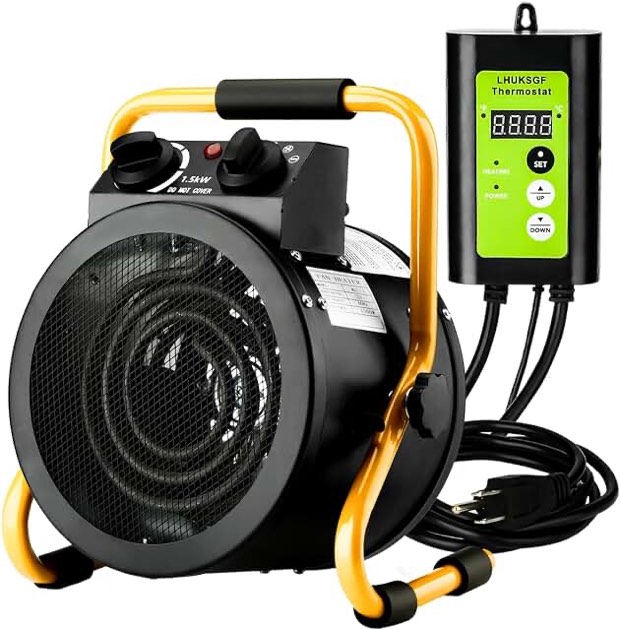 LHUKSGF Greenhouse Heater with Digtal Thermostat, Grow Tent Heaters, Overheat Protection, Fast Heating for Green House, Flower Room, BK