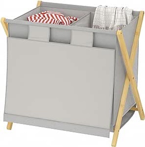 Hoiplu Double Laundry Hamper with Lid, 125L (33 Gal) Divided Oxford Cloth Laundry Basket Organizer with X-Shaped Bamboo Frame, 2 Section Hamper for Laundry Room, Bathroom, Bedroom, Grey