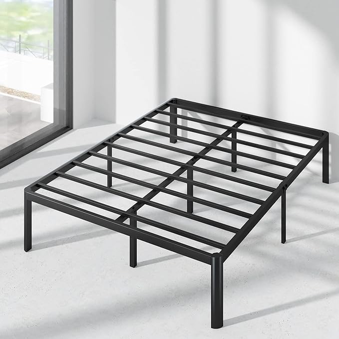 ZIYOO 16 Inch Metal Platform Bed Frame / Steel Slat Support / No Box Spring Needed / Easy Assembly,Black, Queen