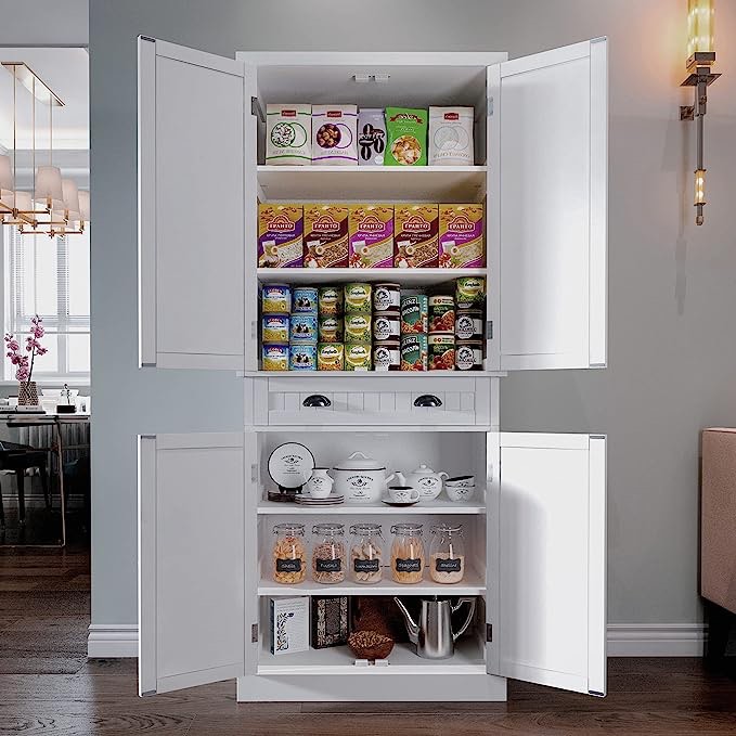 artpower luxury nail free pantry storage cabinet white, s94100