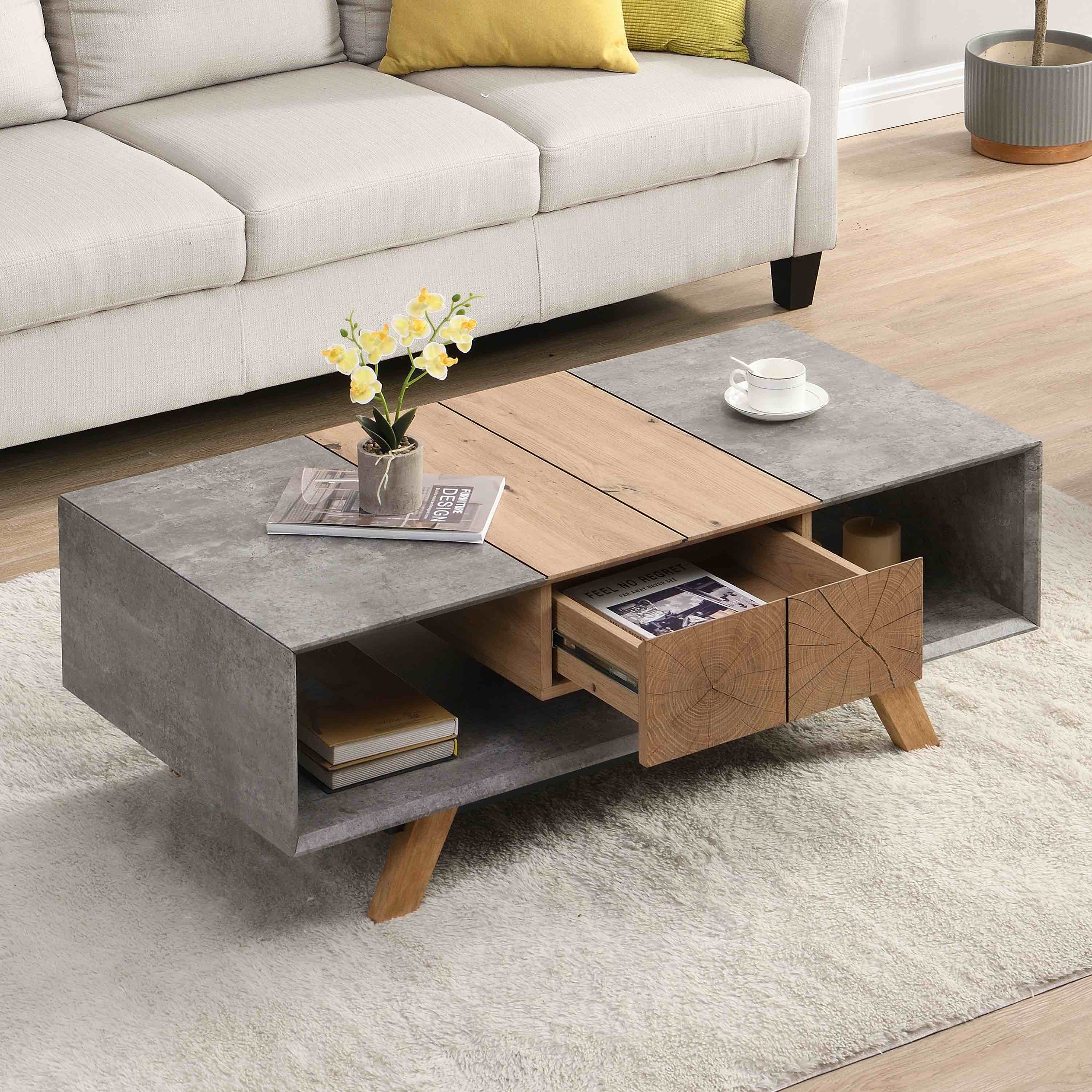 Myhozm 43.39 inches Mid-Century Coffee Table with Solid Wood Legs