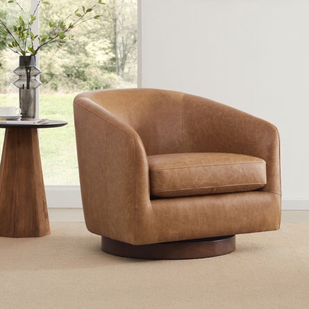 Bennett Genuine Leather Swivel Barrel Chair