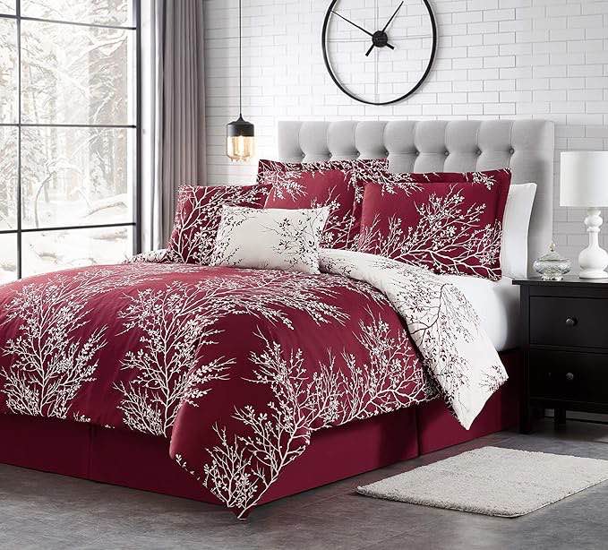Spirit Linen 6pcs Queen Comforter Set - Cozy Deep Sleep Microfiber Bedding Comforter Sets with Foliage Designed - Queen Size Comforter Sets with Pillow Shams (Lilac, Queen)
