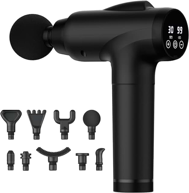 OLsky Massage Gun Deep Tissue, Handheld Electric Muscle Massager, High Intensity Percussion Massage Device for Pain Relief with 10 Attachments & 30 Speed(Black)