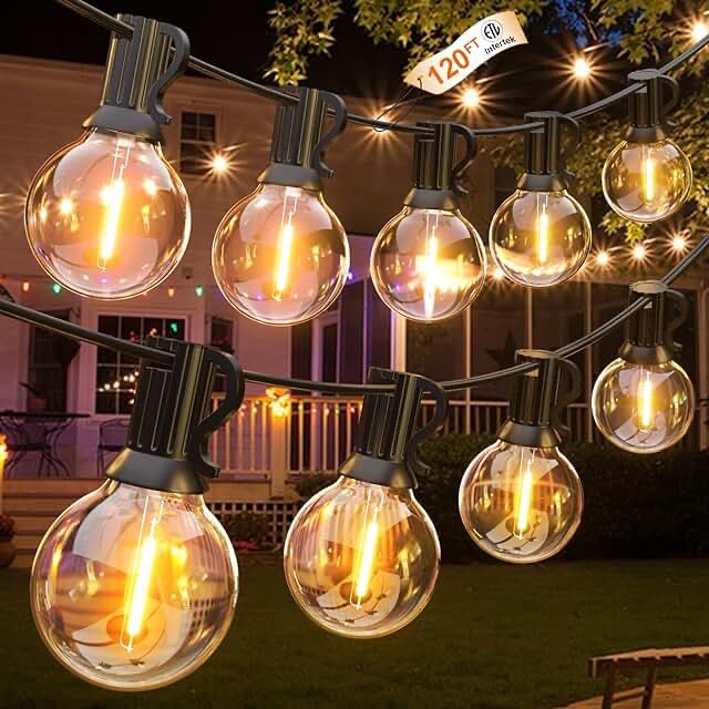 Outdoor String Lights,100ft with 62 Dimmable G40 LED Shatterproof Clear Bulbs UL Approval Waterproof Globe String Lights 1W 2700K Outdoor Lighting for Backyard Porch Cafe Party Wedding Garden (100ft)