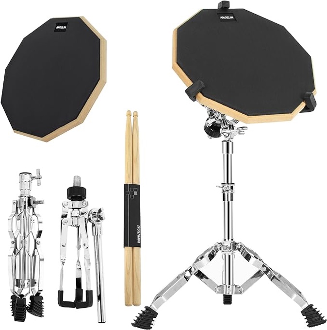 RANMING Practice Drum Pad Stand Kit,Silent Drum Pad Set?Drum Set Practice Kit with 1 Bass Drum Pedal,Hi-Hat Pedal,2 Drum stand,Cymbal, Dumb Drums for Beginners Adults.