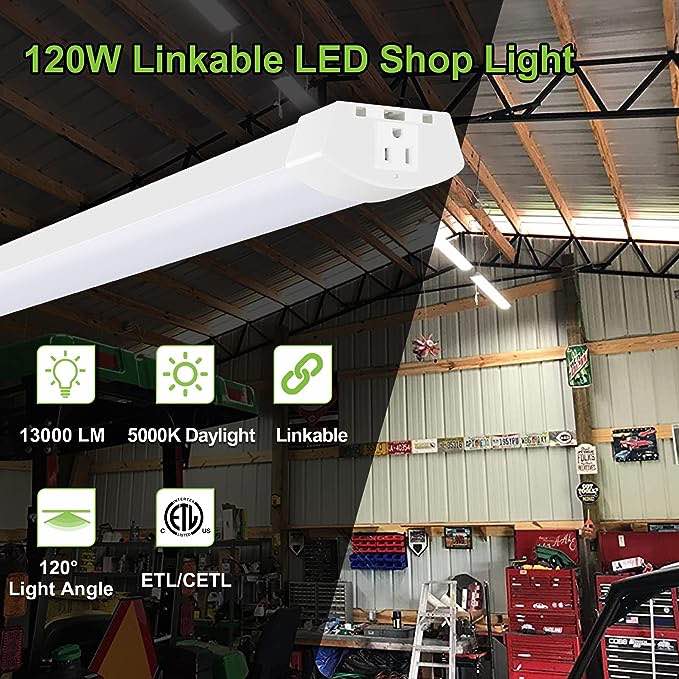 Hykolity 2 Pack 4FT Linkable LED Shop Light for Garage, 4400lm, 4FT 42W Utility Light Fixture, 5000K Daylight LED Workbench Light with Plug, Hanging or Surface Mount, White - ETL White 42W