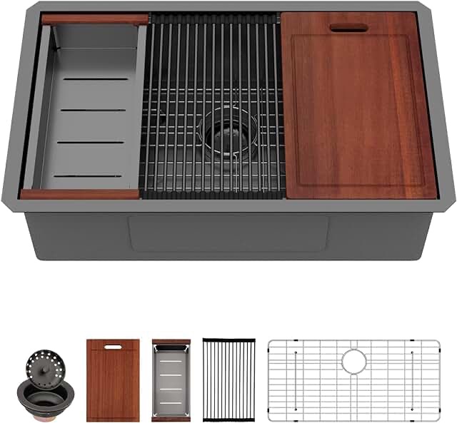 30 Undermount Sink Black- Lofeyo 30 Inch Kitchen Sink Gunmetal Black Stainless Steel 16 Gauge R10 Round Corner Single Bowl Undermount Kitchen Sink Basin