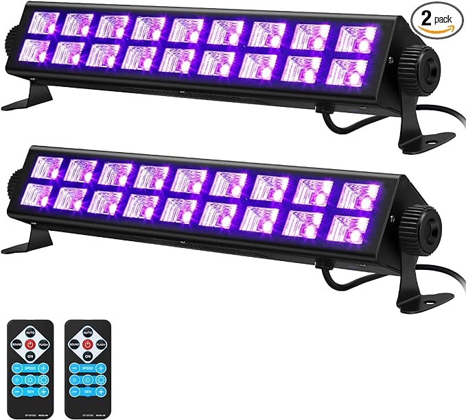 2 Pack 54W Black Light with Remote, 18 UV LED Blacklight Bar Glow in The Dark Party Supplies, Light Up 25x25ft for Glow Party Halloween Decorations Christmas Birthday Wedding Stage Lighting