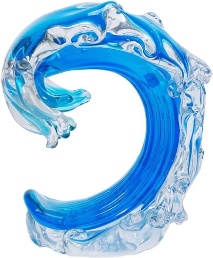 Beachcombers Rolling Ocean Coastal Table Top Nautical Decor Decoration Glass Art Blue