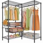 VIPEK L9 Heavy Duty Clothing Rack L Shape Garment Rack Standing Closet Rack for Hanging Clothes, Corner Clothes Rack with Adjustable Shelves Metal Wardrobe with Slide Baskets, Max Load 580LBS, Black