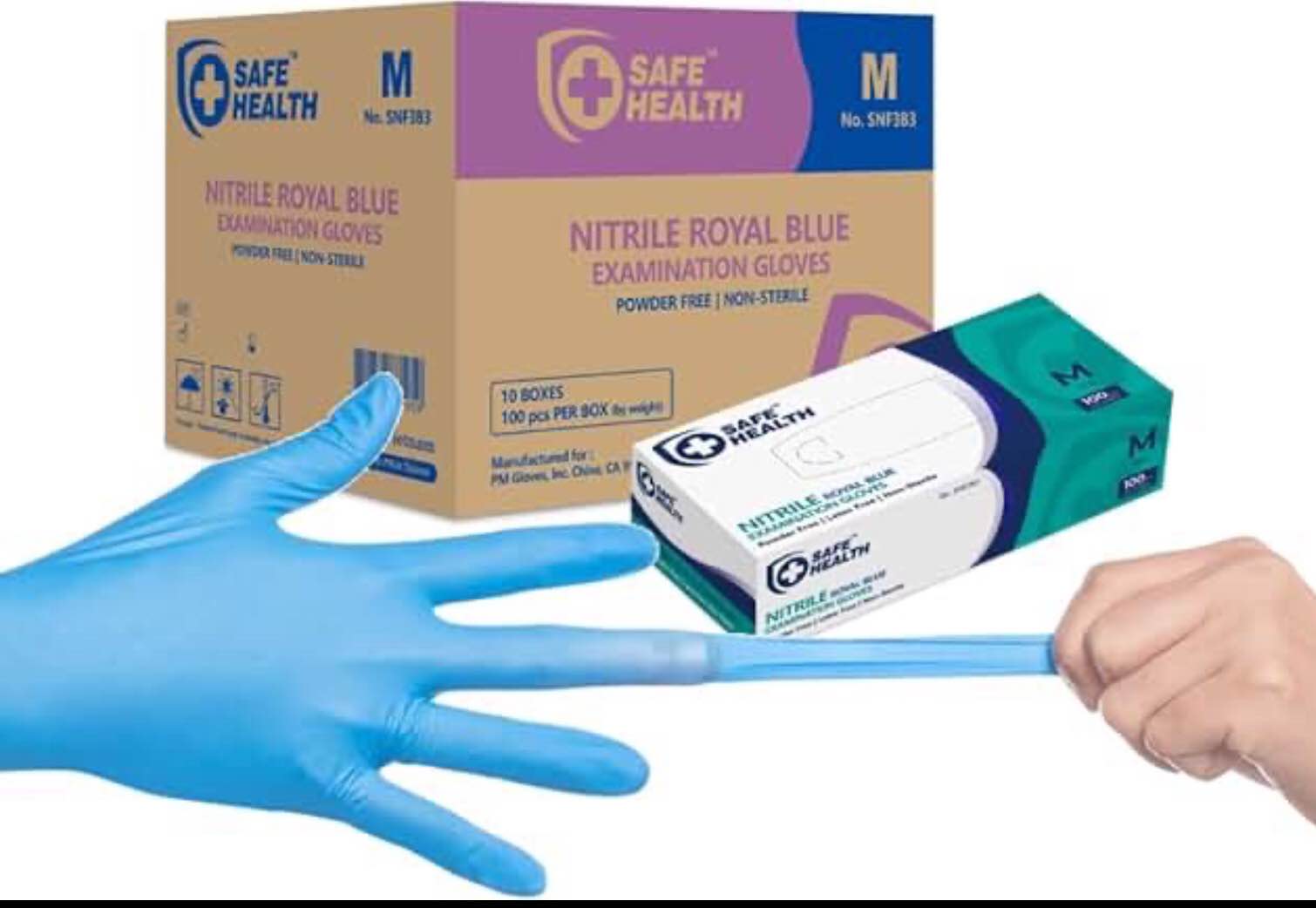 SAFE HEALTH NITRILE ROYAL BLUE EXAMINATION GLOVES POWDER FREE | NON STERILE MEDIUM ( 10 BOXES / 1000 COUNT )