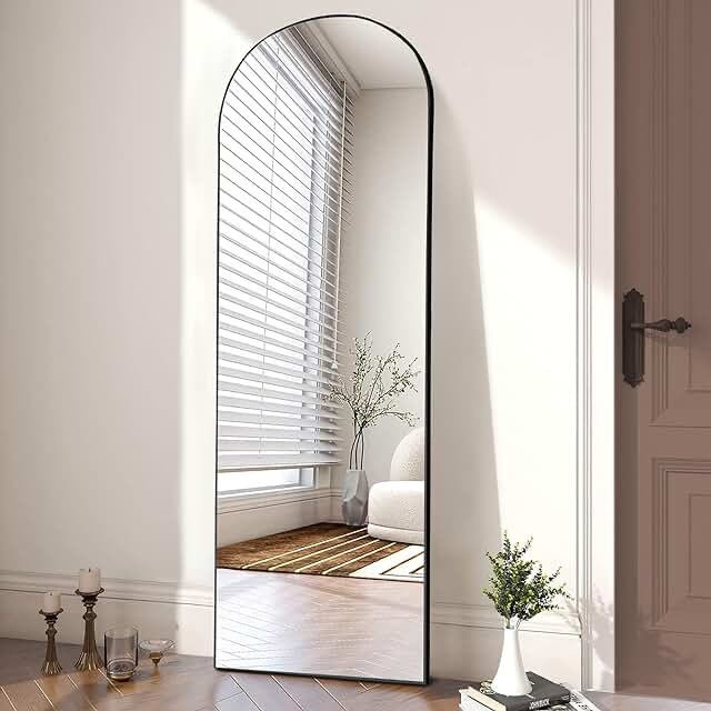 GLSLAND-21x64 inch Arched Full Length Mirror-Aluminum Alloy Frame High Definition-Full Body Mirror for Bedroom or Living Room - black 