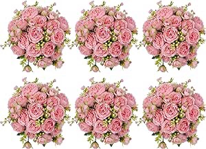Artificial Flowers Wedding Peony Bouquet 6 Bunches Pink Silk Peonies Fake Flower Bulk for Table Centerpieces Decoration, Floral Bouquets Flower Balls Arrangement for Home Party Decor