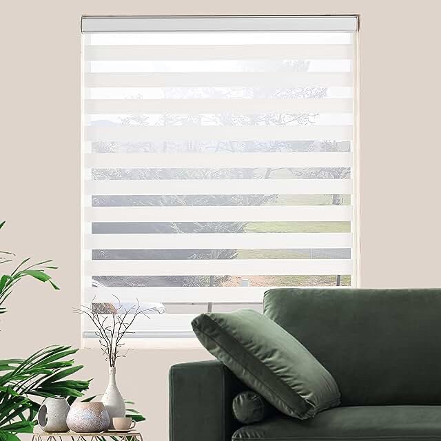SHADESU Cordless Zebra Blind Roller Shades Privacy Light Filtering Shades (Maxium Height 72inch) (White Color)(Width 50 inch) W 50inch 01. Cordless White