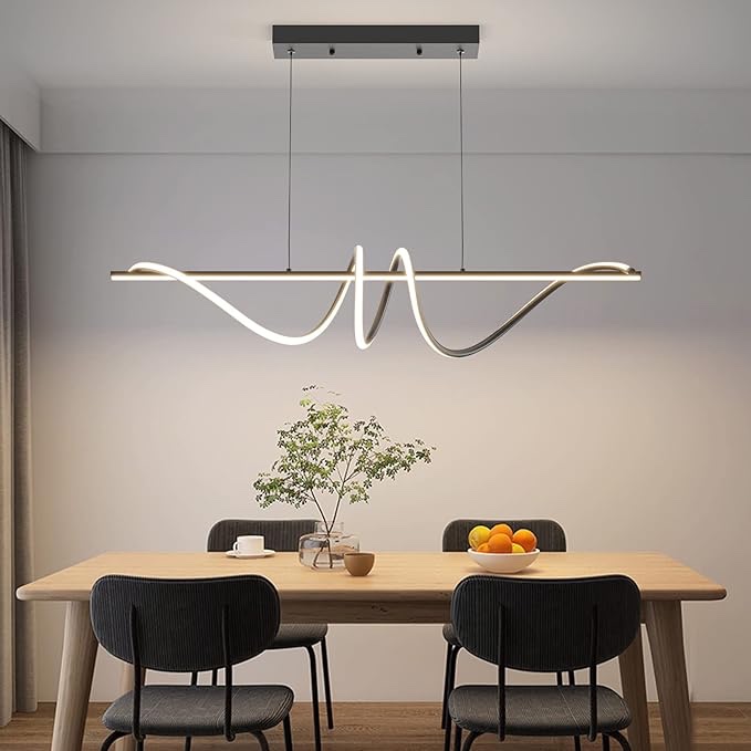 Modern Led Pendant with Remote Control Dimmable 47 Inch 3000k-6000k Pendant, Black Creative Wave Pendant Light Black-47IN-A