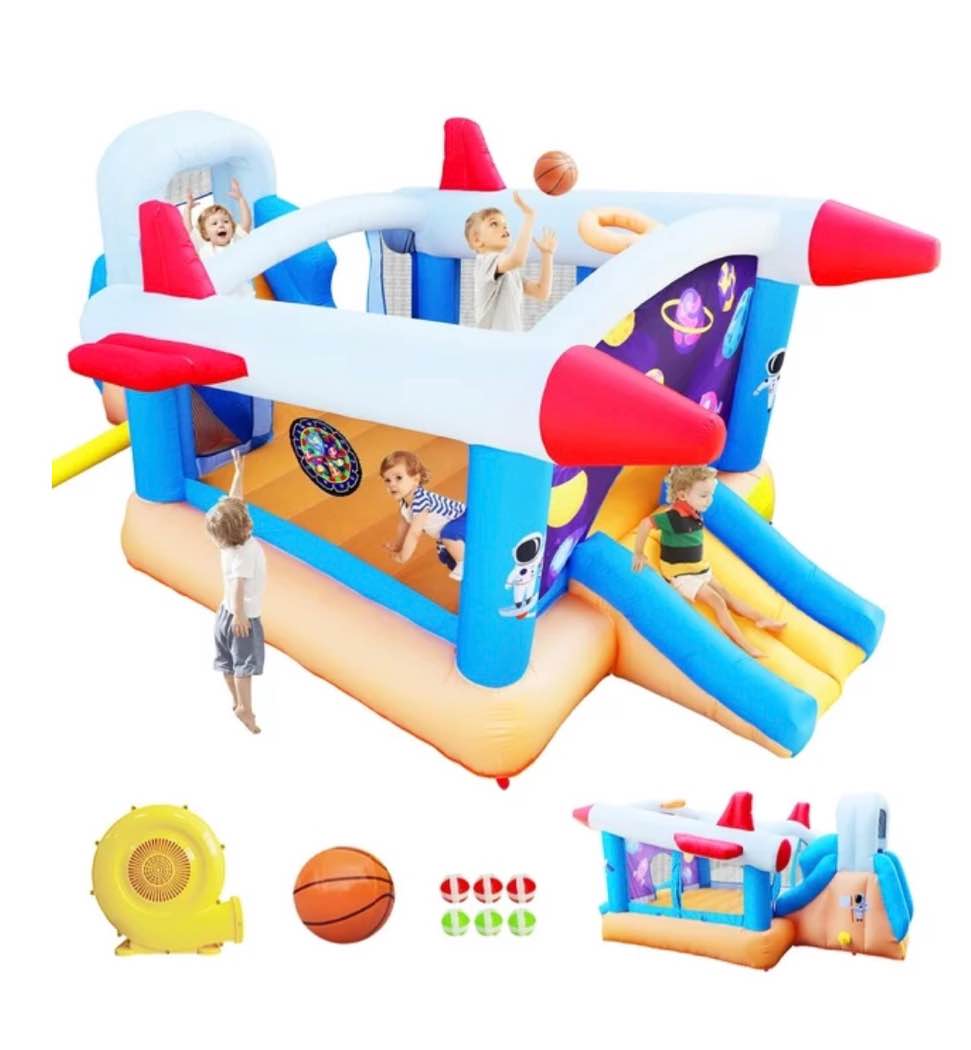 KEHOMY 6 in 1 Outdoor Indoor Inflatable Bouncer for Kids Target Ball Basketball Slide with Blower