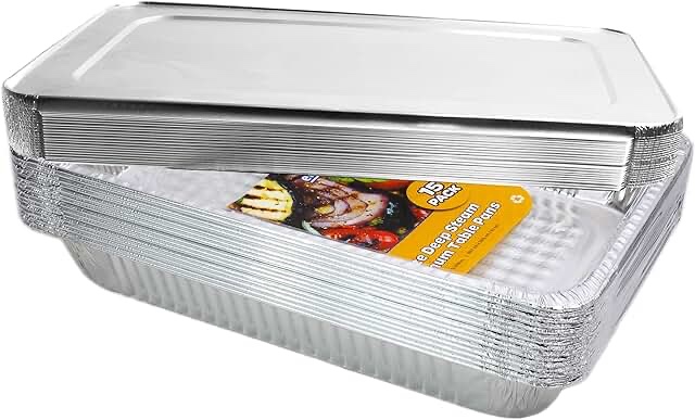 Large Aluminum Pans With Lids Disposable (15 Pans 15 Lids) Full Heavy Duty Roasting, Broiling, Baking, Catering Pans 21x13x3