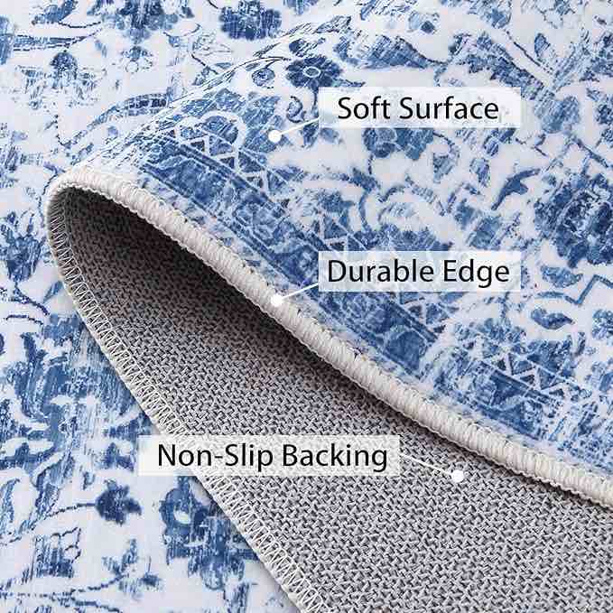 CAROMIO 8x10 Area Rug Machine Washable Rug Vintage Distressed Area Rug Carpet Oriental Retro Floral Medallion Accent Rug Stain Resistant Non-Slip Foldable Floor Cover Carpet for Home Decor, Blue