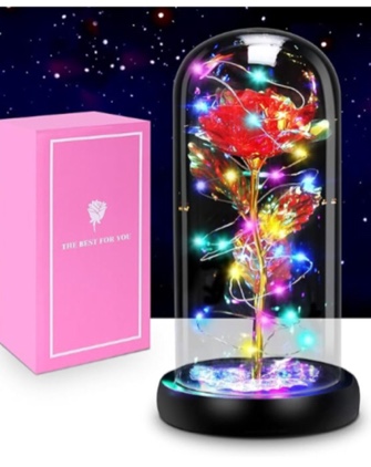 JAMIEWIN Valentines Day Rose Gifts for Women, Glass Rose Artificial Flower Decorations Enchanted Rose in Glass Dome Galaxy Forever Rose Flower Gift for Mom Wife Girlfriend Birthday Anniversary