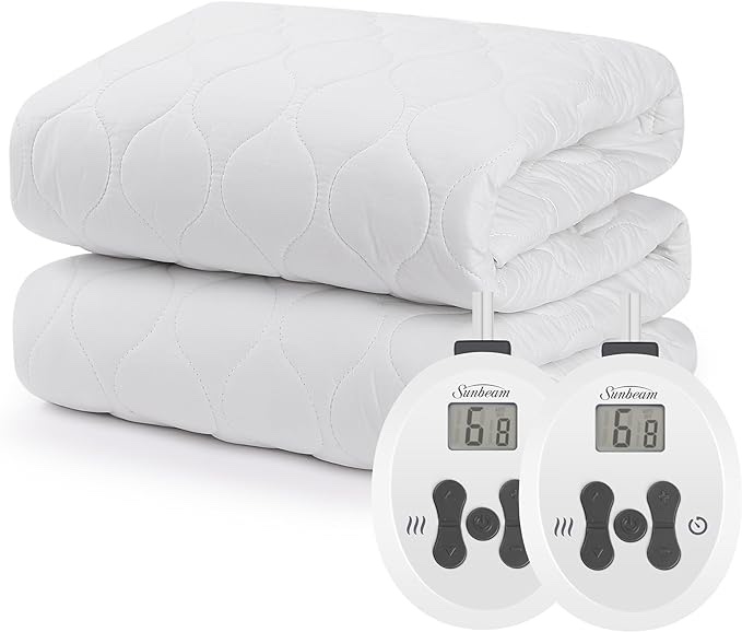 Sunbeam King Size Electric Heated Mattress Pad, 12 Heat Settings, 12hr Auto Shut-Off, Fast Heating, Machine Washable