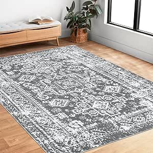 Pauwer Vintage Boho Area Rug 5'X 7', Non-Slip Distressed Area Rug Accent Throw Low Pile Rugs, Non-Shedding Madallion Floor Carpet for Bedroom Living Room Dining Home Office, Grey