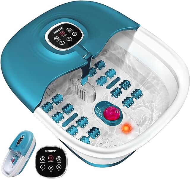 Foot Spa Bath Massager with Heat,6 Motorized Massage Rollers,Bubbles,Vibration and Red Light,Digital Temperature Control,Timer,Pedicure Stone,Relax Tired Feet for Home Office Use(Blue)