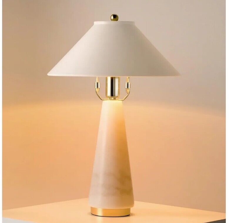 Table Lamp, Bedside Lamps with 4W LED Bulbs, Natural Marble White