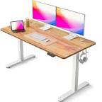 FEZIBO Electric Standing Desk, 55 x 24 Inches Height Adjustable Table, Ergonomic Home Office Furniture with Splice Board, White Frame/Light Rustic Brown Tabletop