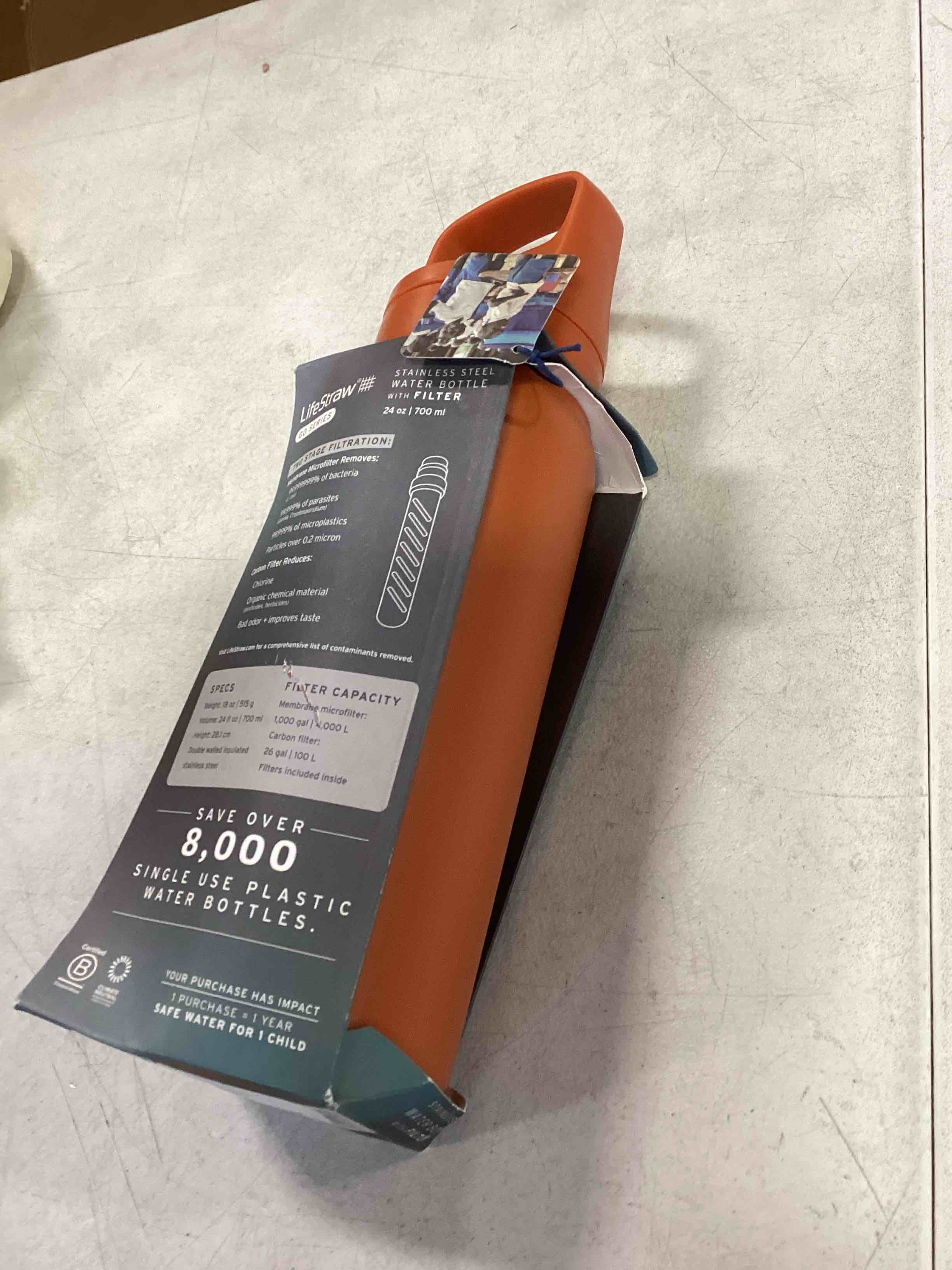 LifeStraw Go Series – Insulated Stainless Steel Water Filter Bottle for Travel and Everyday use removes Bacteria, parasites and microplastics, Improves Taste, 24oz Kyoto Orange Kyoto Orange 24oz