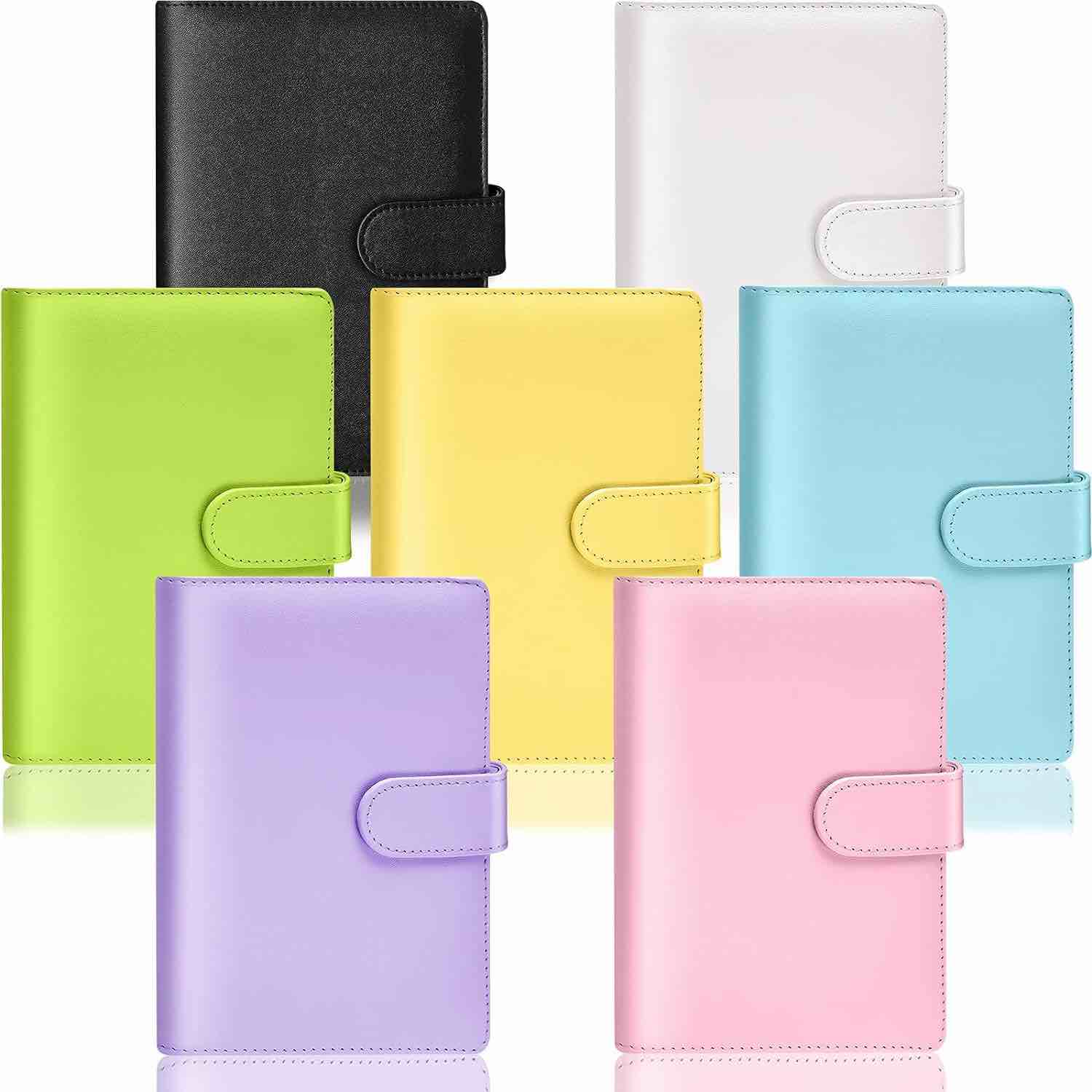 Kisston 7 Pieces A6 Pu Leather Notebook Binder, Refillable 6 Ring Binder Cover Loose Leaf Binder Planner Cover Journal Binder Organizers with Magnetic Buckle Closure for Filler Paper (Spring Color)