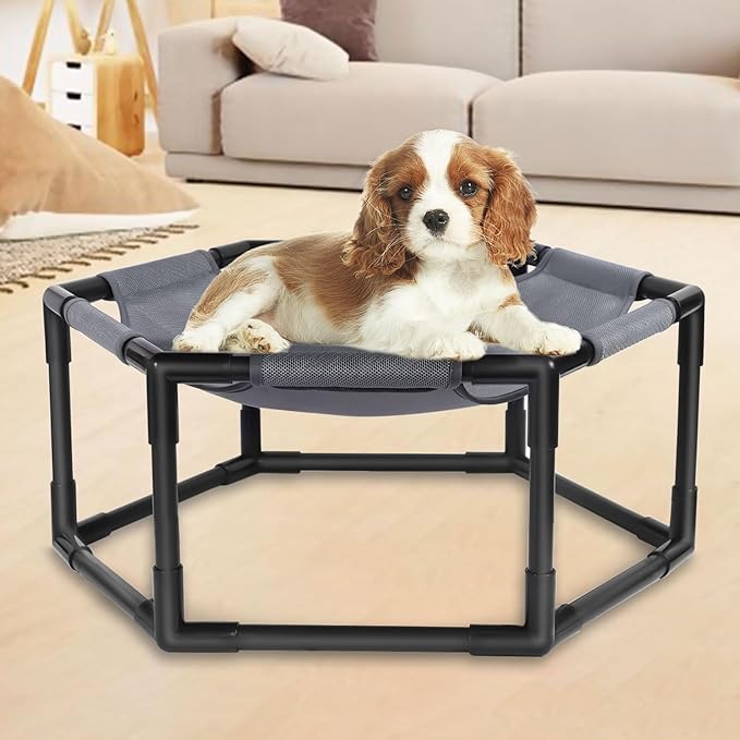 Elevated Dog Beds for Small Dogs Portable Small Dog Bed Cat Bed Cooling Dog Bed with Washable Breathable Mesh Pet Cot Dog Hammock Bed Camping Dog Bed for Indoor & Outdoor Small Pets (Medium, Grey) Medium Grey
