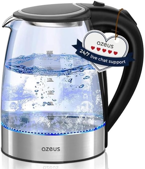 AZEUS Electric Kettle 1500W Cool Touch Tea Kettle Anti-scalding Design 1.8L Large Capacity Double Wall Kettle Cordless Water Boiler with Auto Shut-Off and Boil-Dry Protection, BPA-Free, White
