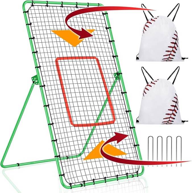YNSZAS ??? [3-in-1] Pitch Back Baseball Rebounder, 6x4 FT, Adjustable Bounce Back Return Board Net for Baseball, Softball, Lacrosse, Volleyball, Tennis, Throwing Partner, Catching Trainer