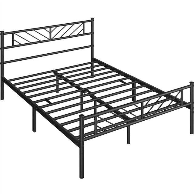 Renwick Justice Metal Platform Bed with Arrow Design, Full Size, Black