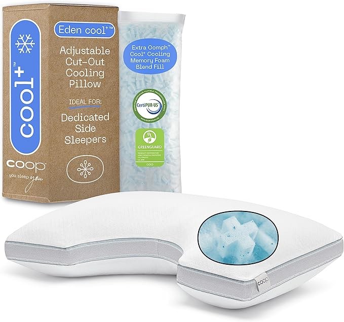 Coop Home Goods Eden Cool+ Cut-Out Pillows with Cooling Gel & Shoulder Cut-Out for Head Support, Side Sleeper Pillow, Neck Support for Sleeping, CertiPUR-US