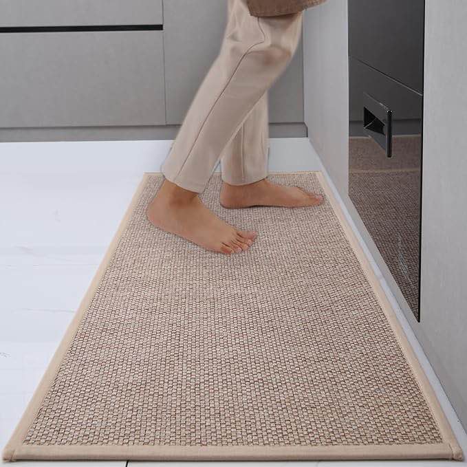 Yancorp Kitchen Mats for Floor 17.3"x47" Kitchen Rugs Beige Washable Jute Rug Non Slip Kitchen Runner Rugs Mats Absorbent Floor Mats, Office, Laundry (17"x47",Khaki)
