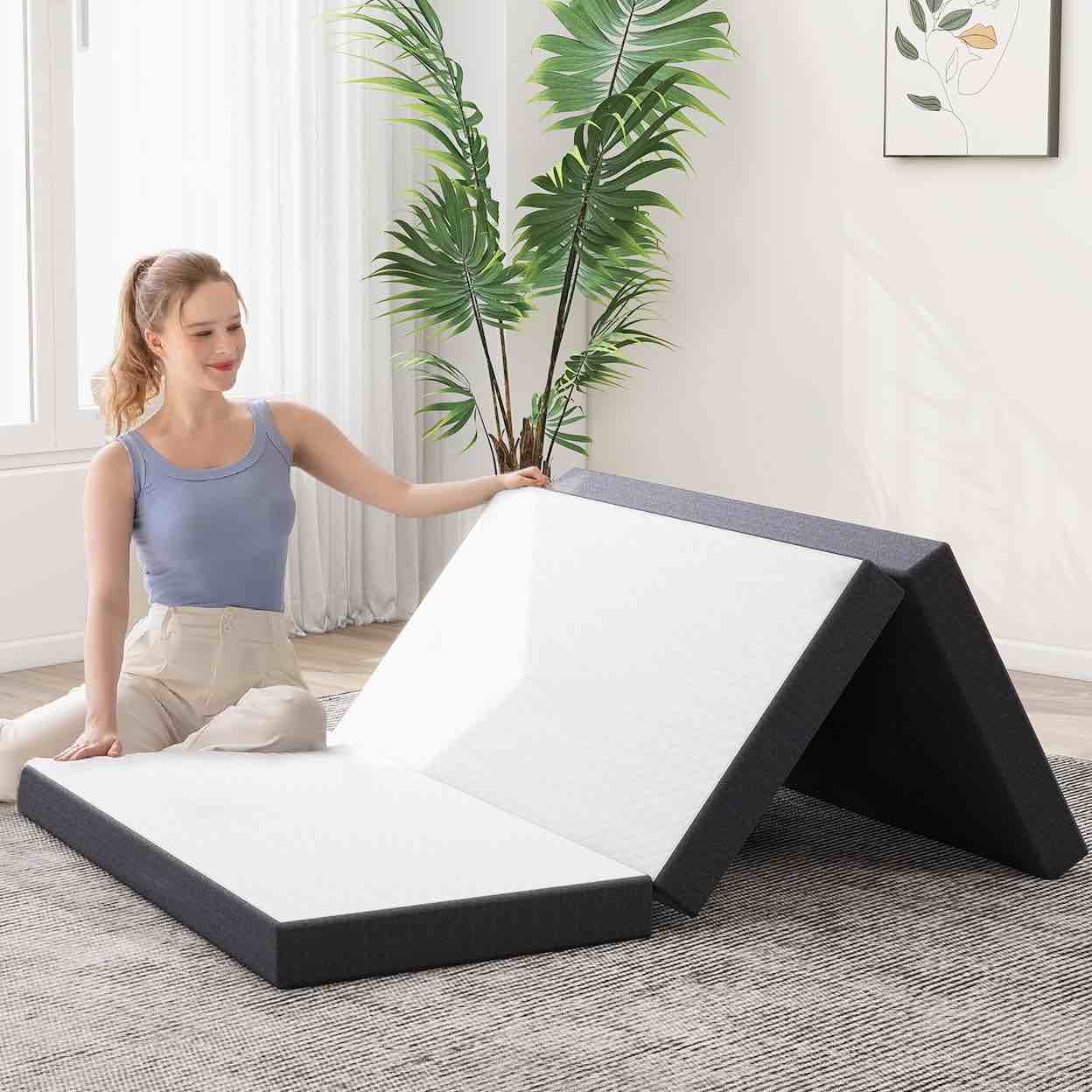 Folding Mattress, Tri-fold Memory Foam Mattress Topper for Foldable Mattress