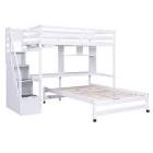 TWIN/AFULL BUNK BED WITH BOOKSHLFAND STAIR WHITE. WF29582AAK