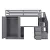 Gray Twin Size Loft Bed with Wardrobe and Staircase, Desk and Storage Drawers and Cabinet in 1