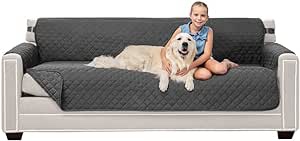 Sofa Shield Patented Couch Cover, Large Furniture Protector with Straps, Reversible Tear and Stain Resistant Slipcovers, Quilted Microfiber 78” Seat, Washable Covers for Dogs, Kids, Charcoal
