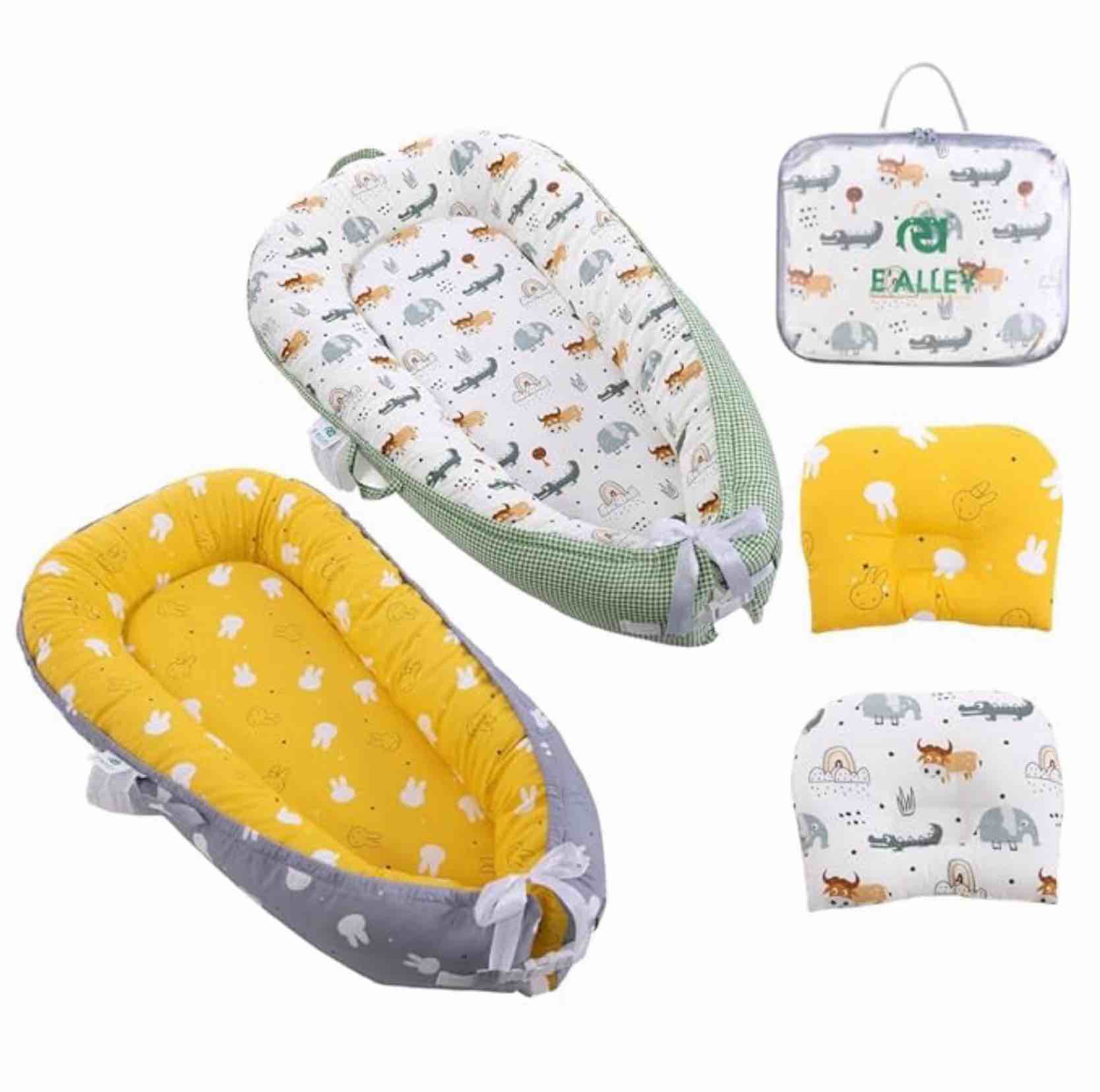 Baby Lounger with Extra Breathable Cotton Baby Lounger Cover, Baby Nest with Waterproof Mattress Cover, Portable Baby Bed, Co Sleeper for Baby in Bed