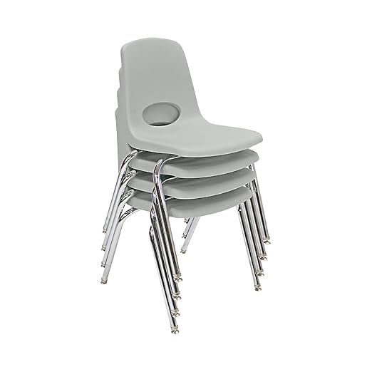 Factory Direct Partners 10384-LG 18" School Stack Chair, Stacking Student Seat with Chromed Steel Legs and Nylon Swivel Glides for in-Home Learning, Classroom or Office - Light Gray (4-Pack)